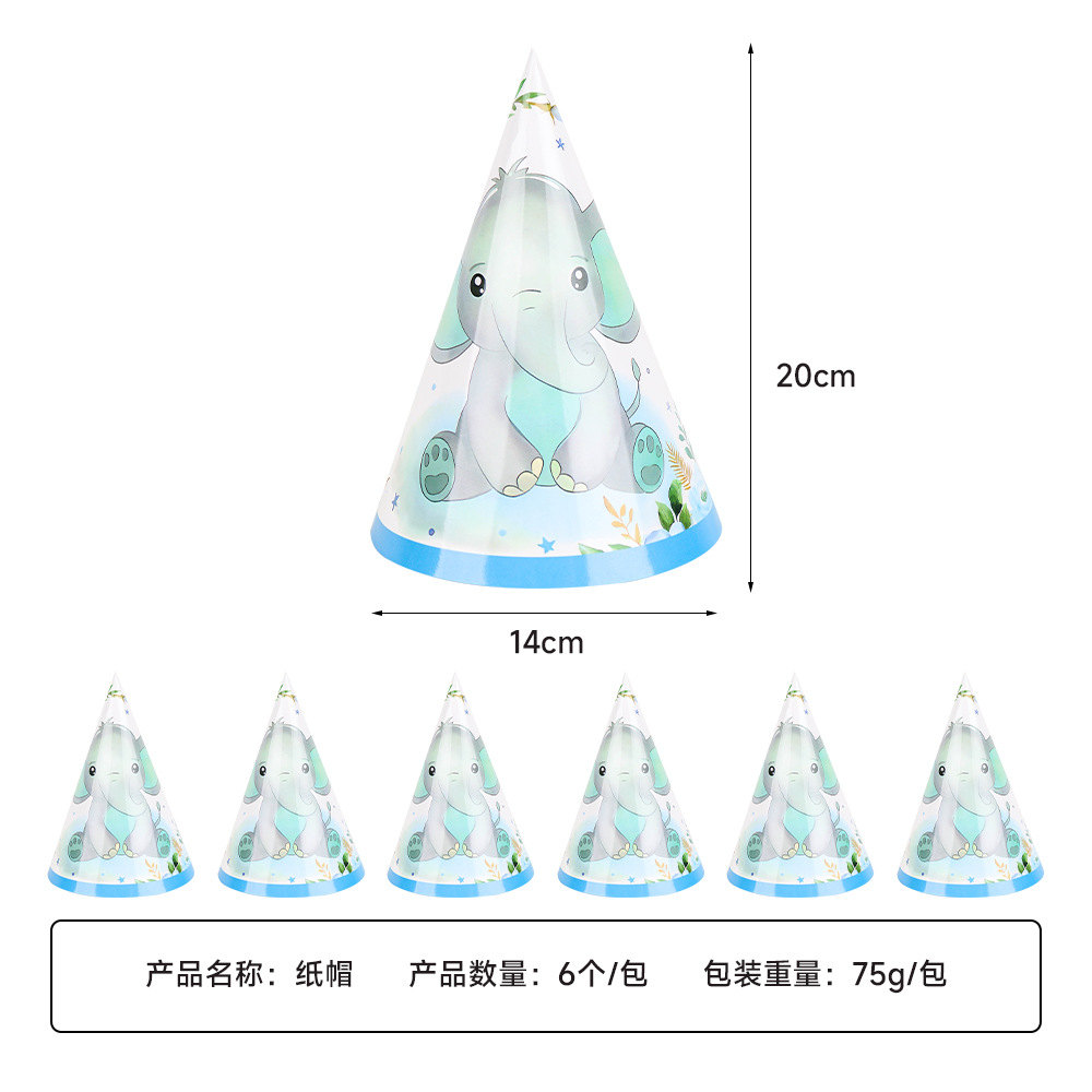 Elefante azul nuevo tema azul juego de cubiertos de fiesta para bebés decoración bandeja de papel desechable tazas de papel