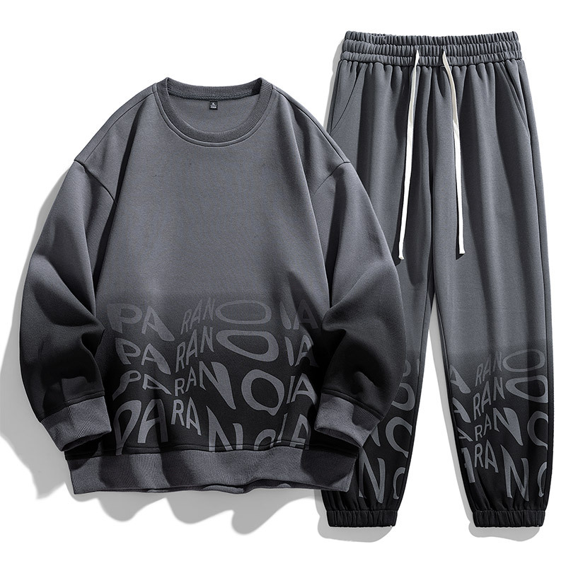 Men's Clothing style student sweatshirt suit for men, spring and autumn casual loose trendy set with leggings pants, handsome two piece set_voghion.com