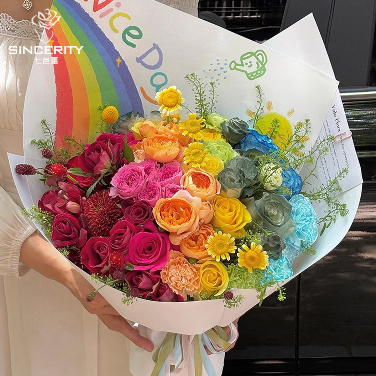 Papel de embalaje de flores de color arcoíris creativo de siete colores Papel kraft Papel de embalaje de flores de floristería hecho a mano de bricolaje