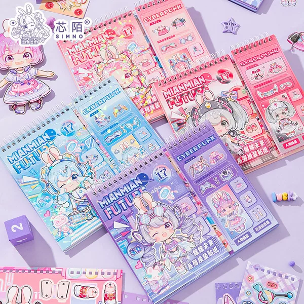 Xinmo Mianmian Future Coil Dress up Sticker Cute Cartoon Girl Pink Princess Scene Puzzle Material Book