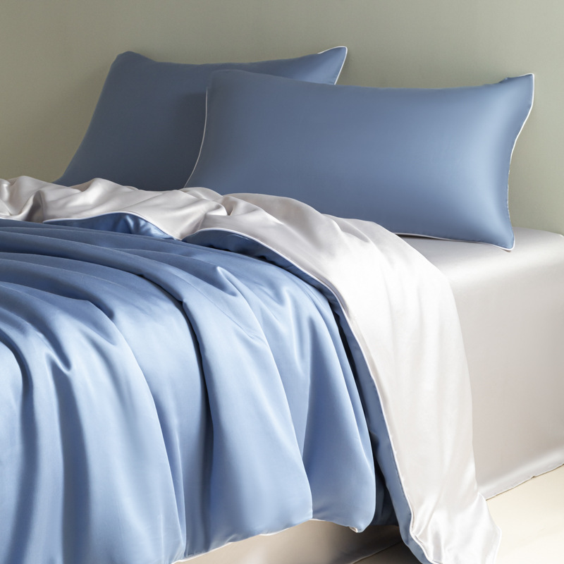 Summer Cool Ice Silk Quilt Cover Summer Solid Color Washed Ice Silk Bedding Four-Piece For Student Dormitory, Includes Fitted Bed Sheet, And Duve_voghion.com