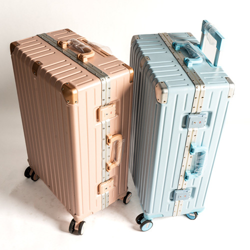 Aili Xing High-Quality Aluminum-Frame Luggage for Women: 20-Inch Rolling Cabin Suitcase with Silent Universal Wheels, Password Lock, and Leather Finish