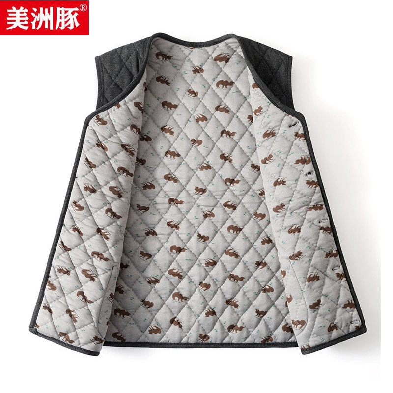 Demi-season down jacket, keep warm vest, V-neckline, for middle age, increased thickness