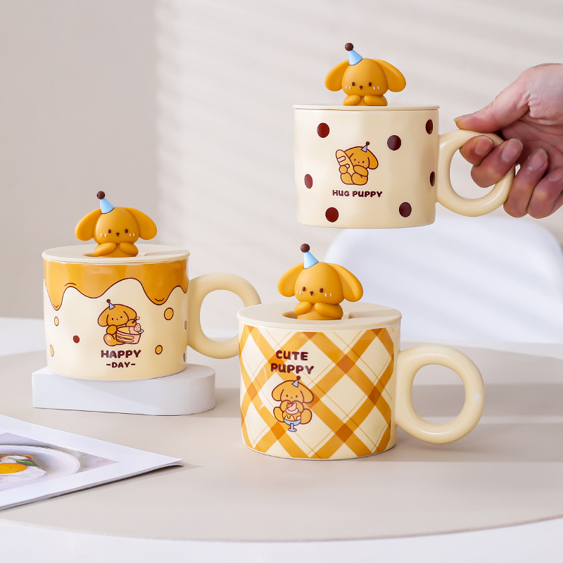 Leche fufu dibujos animados lindo taza chica Taza de cerámica pareja taza de agua oficina en casa taza de desayuno con tapa cuchara