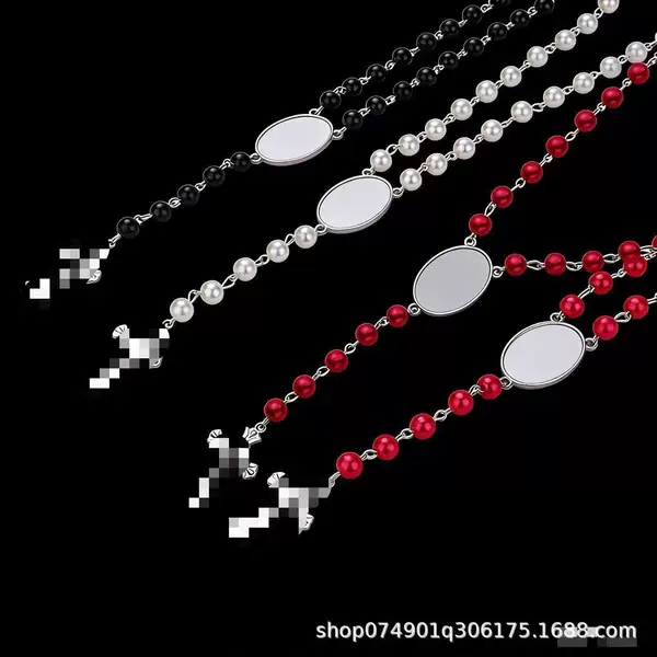 Amazon Heat Transfer Necklaces Foreign Trade Supply Heat Transfer Necklaces DIY Rosary Necklaces Sublimation Necklaces