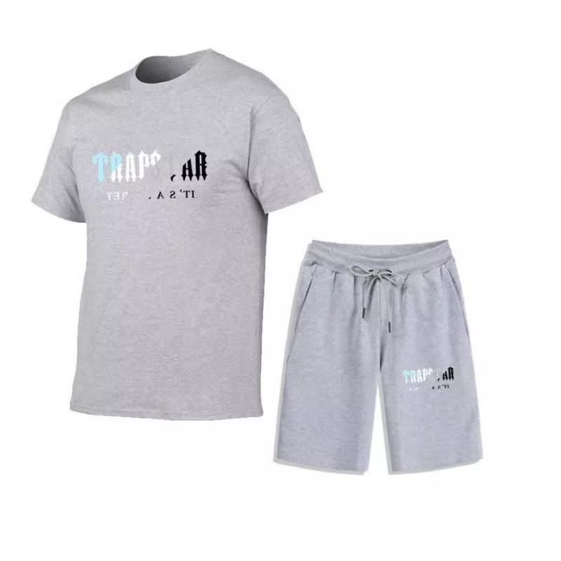 Aliexpress Cross-Border Summer Men's Mesh T-Shirt Shorts Set Trapstar Letter Print Short-Sleeved Casual Wear