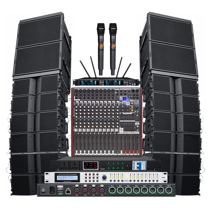 Sistema de audio profesional Akusi LA, el mismo modelo, para canchas de baloncesto escolares, espectáculos, bares, altavoces line array de alta potencia