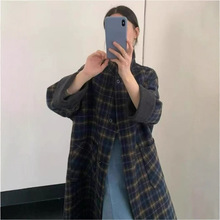 不退换yk23韩版宽松显瘦格子羊毛呢外套女