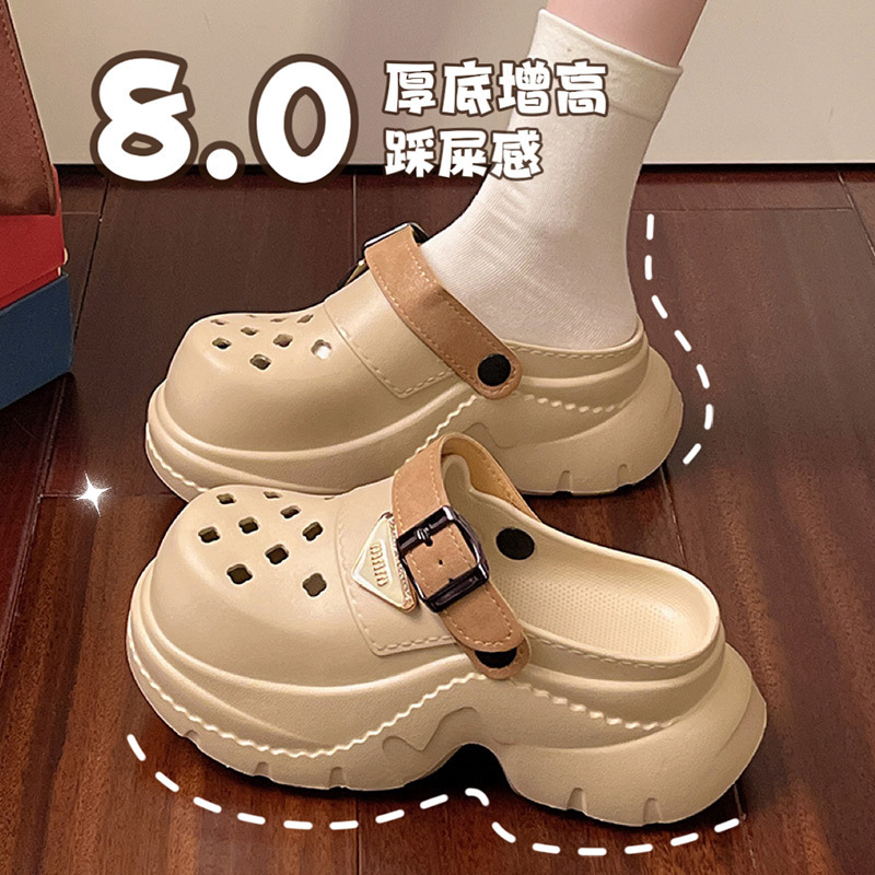 8.0 Thick-Soled Clogs for Women, Summer Internet Celebrity Fashionable Outer Wear, Heightening Toe-Cap Sandals, Beach Non-Slip Slippers