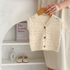 2023 Autumn Internet celebrity infant children, male and female babies, hundred tower crochet V-neck knitted cardigan sweater vest jacket