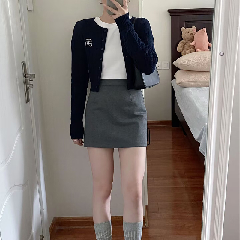灰色西装包臀半身裙女春秋2025新款休闲高腰显瘦小个子a字裙短裙|undefined