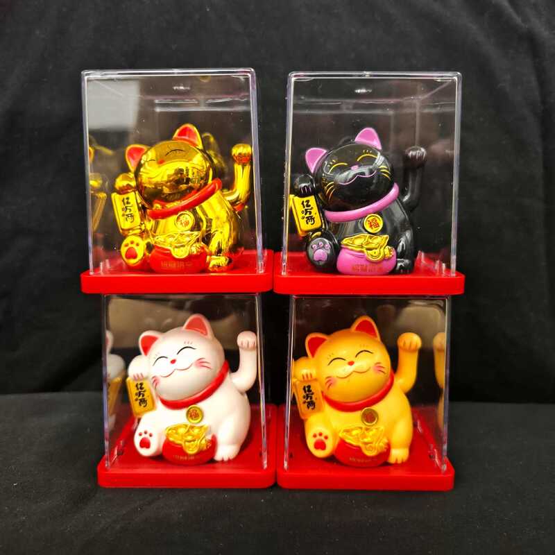 Creative solar lucky cat 2-inch ornaments automatically beckons all directions to make money office desktop cashier front desk decoration