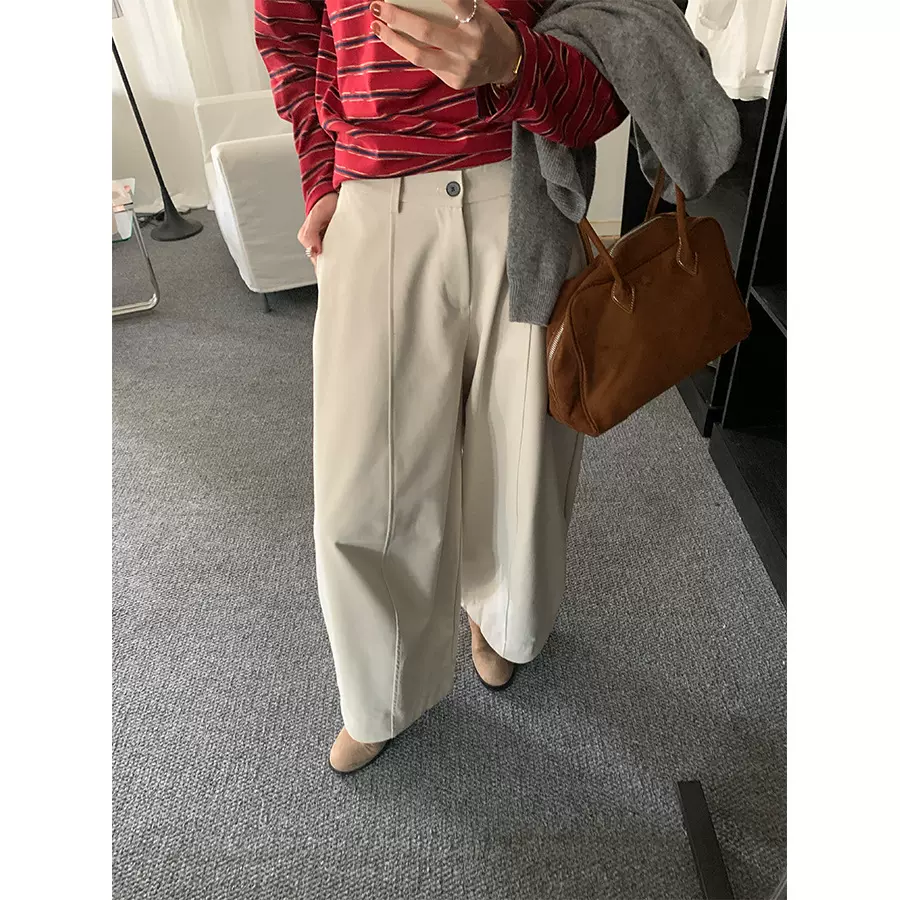 黄峥韩系松紧腰阔腿休闲裤女秋冬宽松百搭直筒廓形西装长裤541027