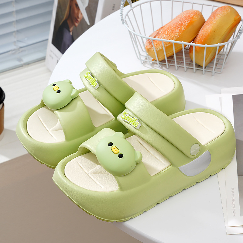 Lindas sandalias de tiras dobles para mujer, suela gruesa, suela blanda, moda, todo fósforo, ropa exterior, sandalias y zapatillas de playa de doble uso, EVA