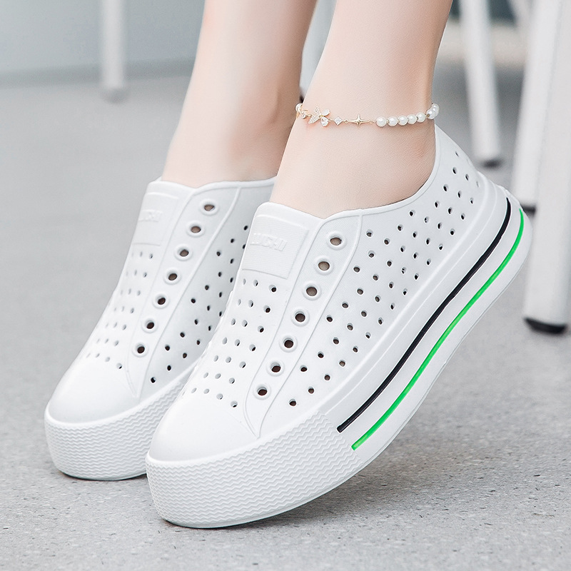 Summer Hole Shoes Women's Thick Bottom Soft Surface Hollow Wading Casual Breathable Waterproof Beach Outdoor Slip-on Sandals for Women