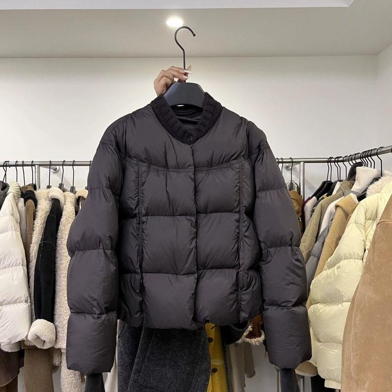 捡漏剪标女装小香风针织拼接短款加厚保暖棉服外套灰|undefined