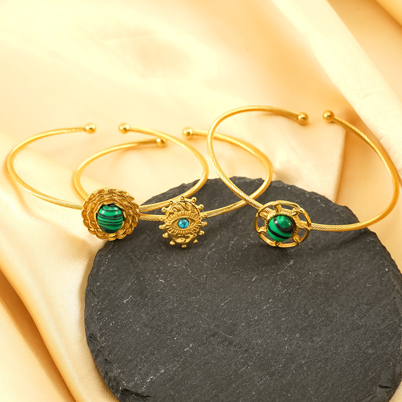 Exquisite Titanium Steel Turquoise Bangle Devil's Eye Gold Plated_voghion.com