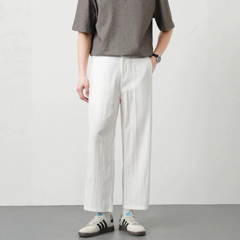 High-End Tencel Cropped Pants for Men, Summer Thin Drapey Wide-Leg Pants, Solid Color Loose Straight Casual Long Pants for Men High-End Tencel Cropped Pants for Men, Summer Thin Drapey Wide-Leg Pants, Solid Color Loose Straight Casual Long Pants for Men