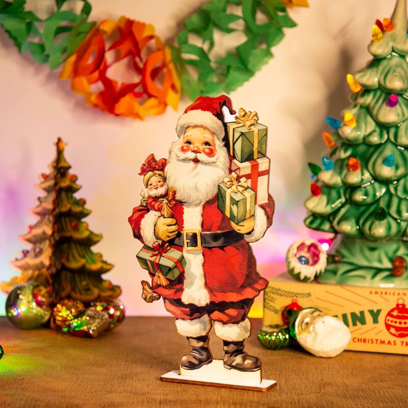 Cross-border Retro Christmas Santa Vintage Santa Claus Wooden Decoration Ornaments Christmas Festival Dress
