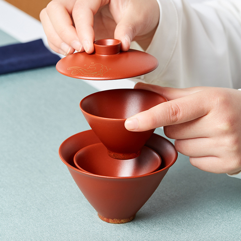 WBZ7 Yixing Zisha Travel Gongfu Tea Set Portable Bag Style Outdoor Travel Lid Gaiwan Tea Pot