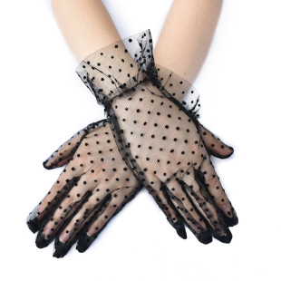 Women's Sexy Mesh Polka Dot Gloves Short Sunscreen Breathable Lace Wedding Bridal Dress Accessories Gloves
