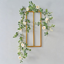 亚马逊仿真花藤尤加利藤条玫瑰牡丹山茶花金钱叶花藤婚礼拱门装饰