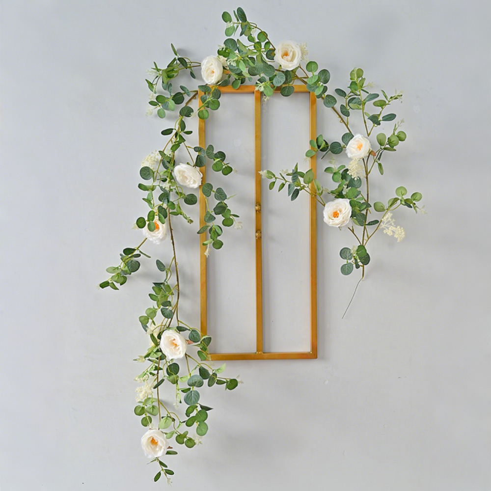 亚马逊仿真花藤尤加利藤条玫瑰牡丹山茶花金钱叶花藤婚礼拱门装饰