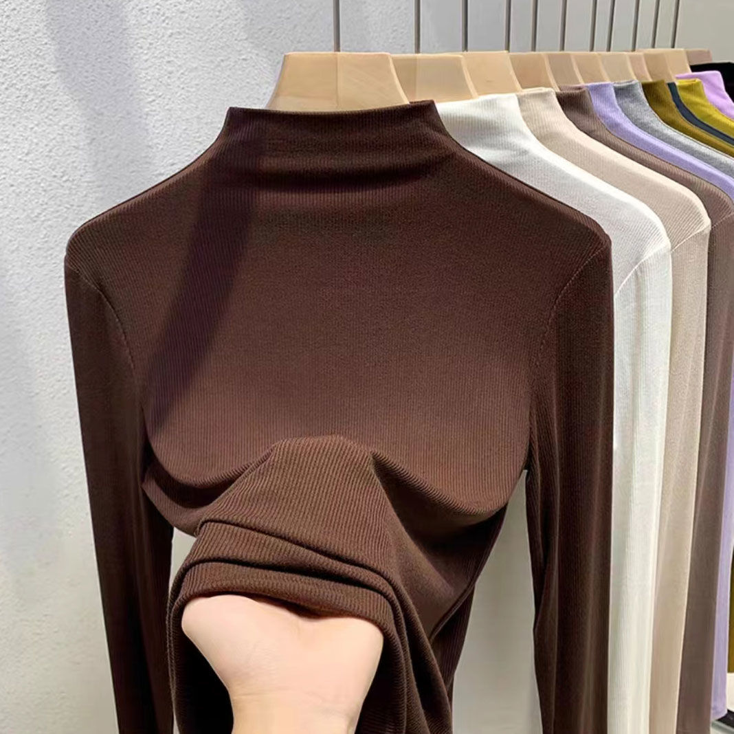Women's High Neck Half Zip Base Layer Top - Long Sleeve Basic T-Shirt, Casual Slim Fit Blouse For Spring Autumn, Fashion Essential_voghion.com