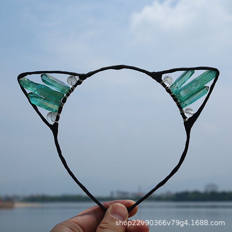 Orejas de gato diadema cristal natural Amazon Venta caliente chapado color accesorios para el cabello hecho a mano fiesta