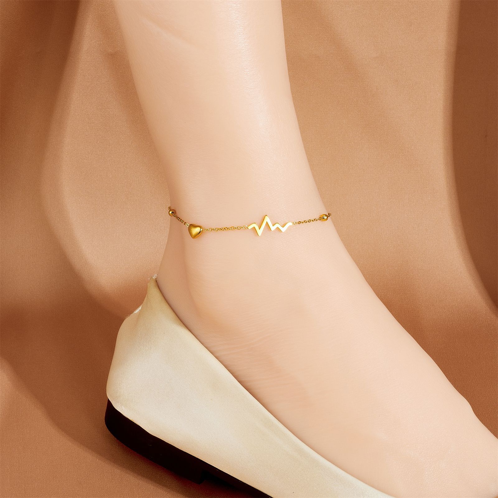 Amor de acero de titanio pulsera de tobillo mujer 2025 nueva marea electrocardiograma pulsera de tobillo pulsera