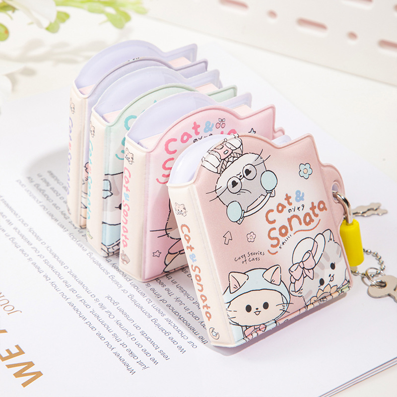 洢杉猫猫鸣奏曲mini密码锁本手账小学生可爱卡通手帐本口袋本笔记