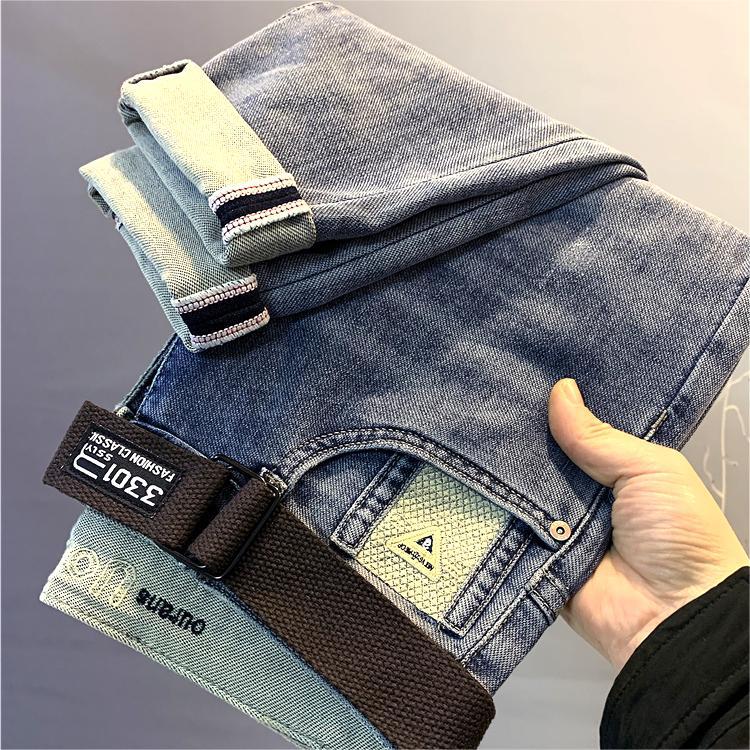 Pantalones vaqueros de primavera bordados de alta gama para hombres, pantalones largos microelásticos de moda, pantalones rectos pequeños para hombres nuevos 2024_voghion.com