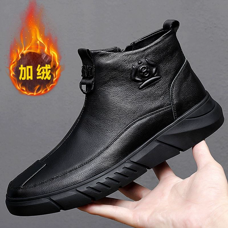 [Кожа из воловьей кожи], новая зимняя кожаная обувь, мужские кожаные повседневные ботинки Martin, обувь на флисовой подкладке с хлопковой подкладкой, мужские высокие ботинки