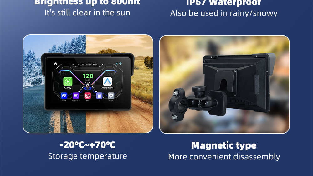 7inch Motorcycle Portable Wireless Carplay Navigation Device Ips Hd Waterproof Tire Pressure Monitoring Vehicle Display Screen