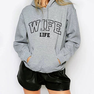wife 连帽衫 欧美连帽卫衣 素色字母卫衣 Oversized Hoodie