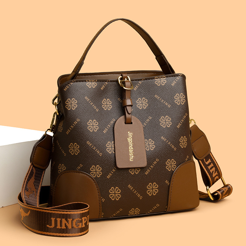 Cross-Border Bags Women's Bags 2025 New Style Simple Fashion Large Capacity Retro Printed Shoulder Crossbody Bag Bucket Bag