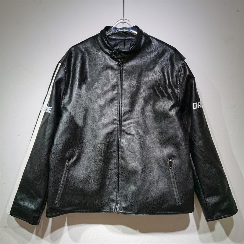 跨境美潮原创设计加工美式宽松版型皮衣机车服重工刺绣男女同款潮|undefined