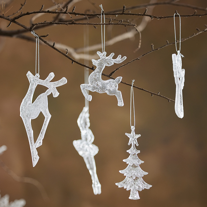 Nuevos flocos de nieve de Navidad transfronterizos mini flocos de nieve acrílicos transparentes de tamaño grande árbol de Navidad decoración colgante colgante