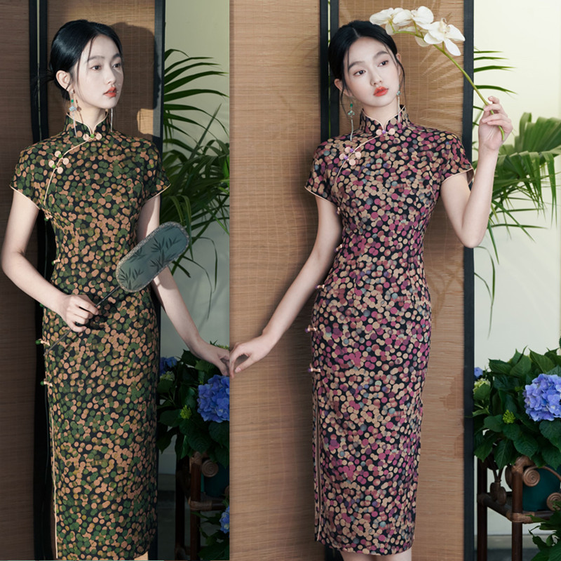 Young Slim-Fit Improved High-Level Wave Point Temperament Retro Cheongsam 2024 Summer Literature and Art Students Middle School Long Style