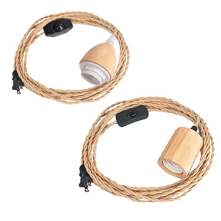 E27 lámpara de madera cuerda de cáñamo residencial tornillo lámpara colgante de roble línea de ajuste de pared de lámpara de cama de madera sólida
