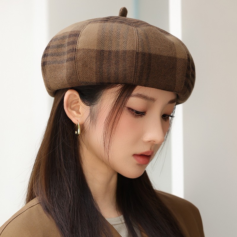 秋冬新款帽子女韩版百搭贝雷帽户外休闲画家帽大头围显脸小八角帽|undefined