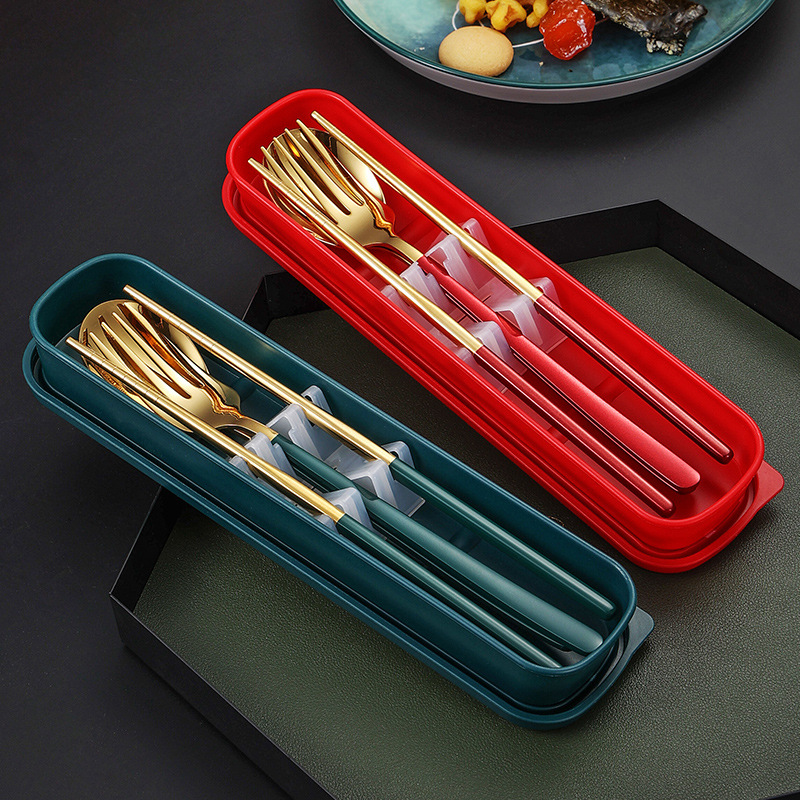 304 Stainless Steel Portable Tableware Korean Style Spoons, Chopsticks, Forks Set for Students, Office Workers, Outdoor, Travel