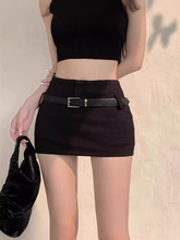 黑色腰带半身裙女2024夏季新款超短裙高腰裙子纯欲性感紧身包臀裙