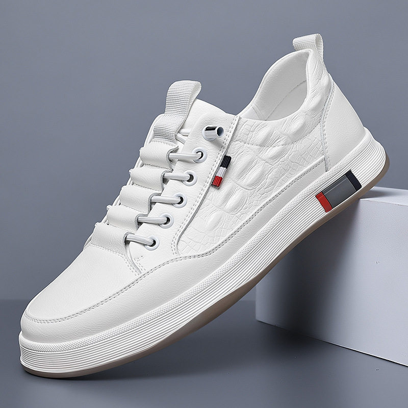 Giày sneaker nam cổ thấp da bò hai lớp, đế bằng, dây buộc phía trước — PZ2389 màu trắng, PZ2389 màu đen