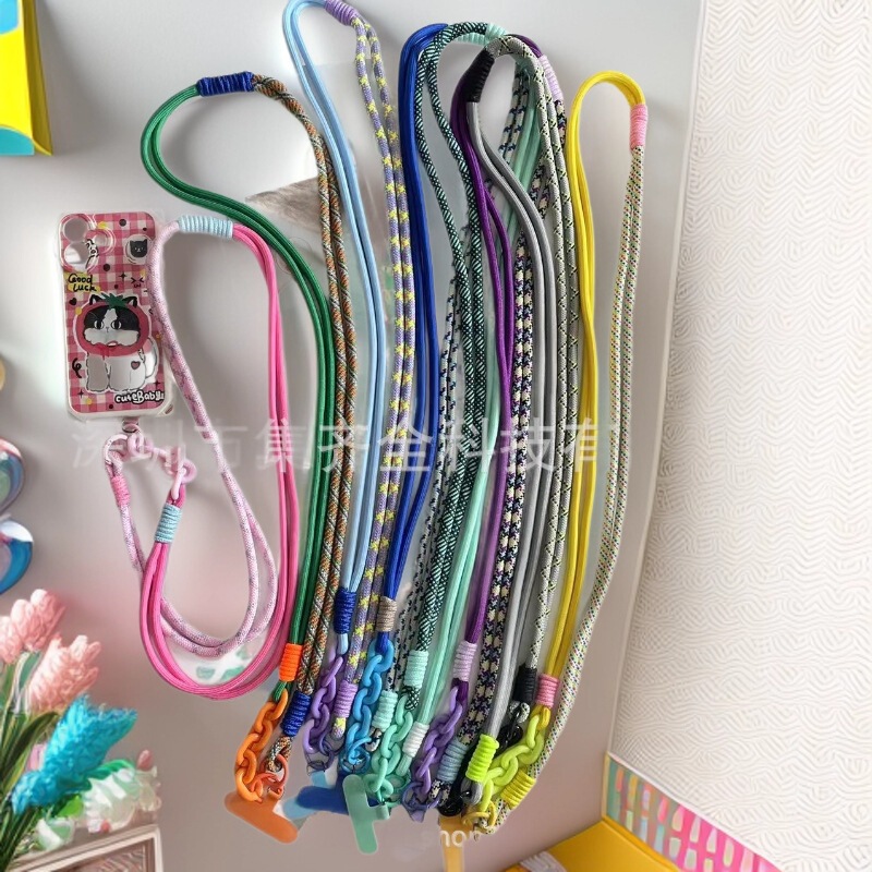 Ins Cartoon Cute Detachable Mobile Phone Case Back Clip Diagonal Cross Rope Can Be Carried on the Shoulder Anti-Fall Diagonal Cross Lanyard Female Hanging Neck Rope