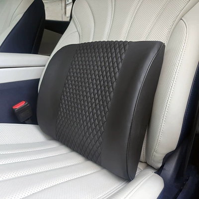 Car lumbar support cushion, designed to provide support for the lower back while driving, made with memory foam for comfortable, breathable support, reducing fatigue during long drives (Waist support) - quilted-lumbar-support-black