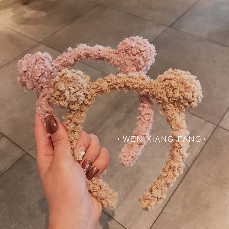 Corea del Sur venden lindas orejas de cabello de cordero de oso de pelo de pelo de pelo de peluche de otoño y invierno broche de pelo de pelo de peluche joyería