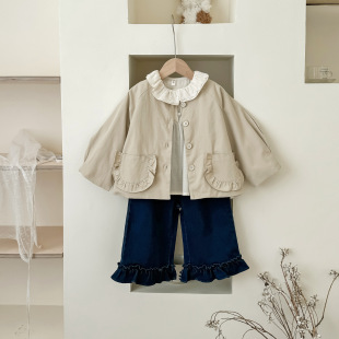 25 Spring New Girls' Coat Korean Autumn Girls' Coat khaki Twill Double Layer Coat