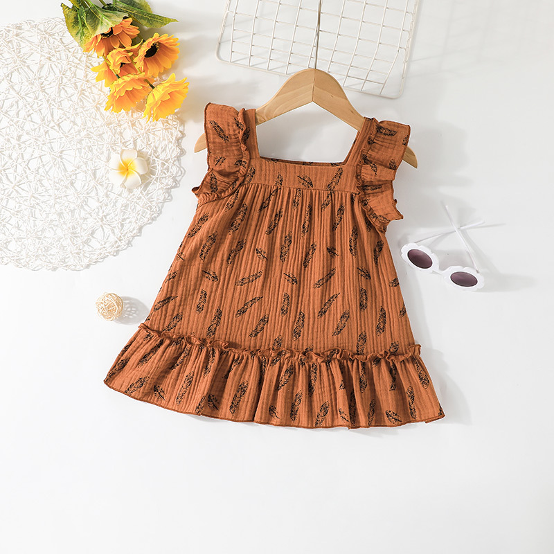 2022 Summer Little Girl Fashion Feather Printed Sleeveless Skirt Clothes display picture 1