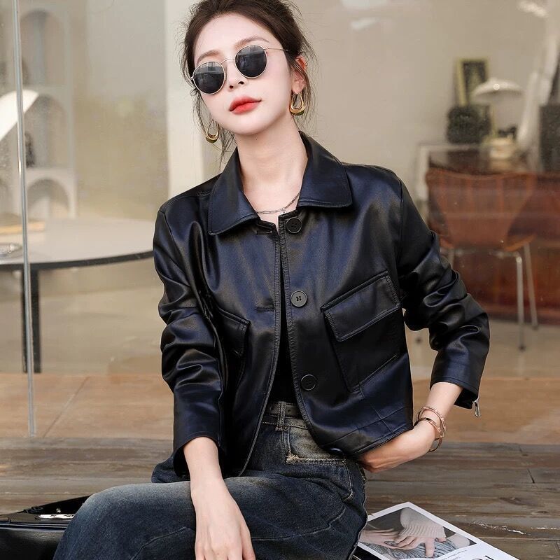 Unmun Leather Jacket for Women, Short Style, 2026 Spring and Autumn Versatile New Model, Slimming, Fashionable Biker Leather Jacket, Stylish Unmun Leather Jacket for Women, Short Style, 2026 Spring and Autumn Versatile New Model, Slimming, Fashionable Biker Leather Jacket, Stylish